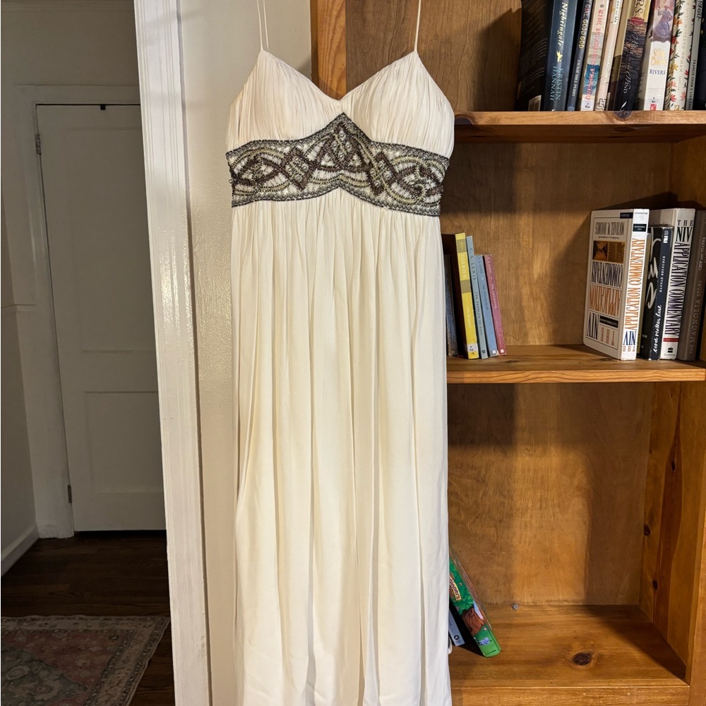 Aidan Mattox Cream Maxi Dress with Beaded Accents